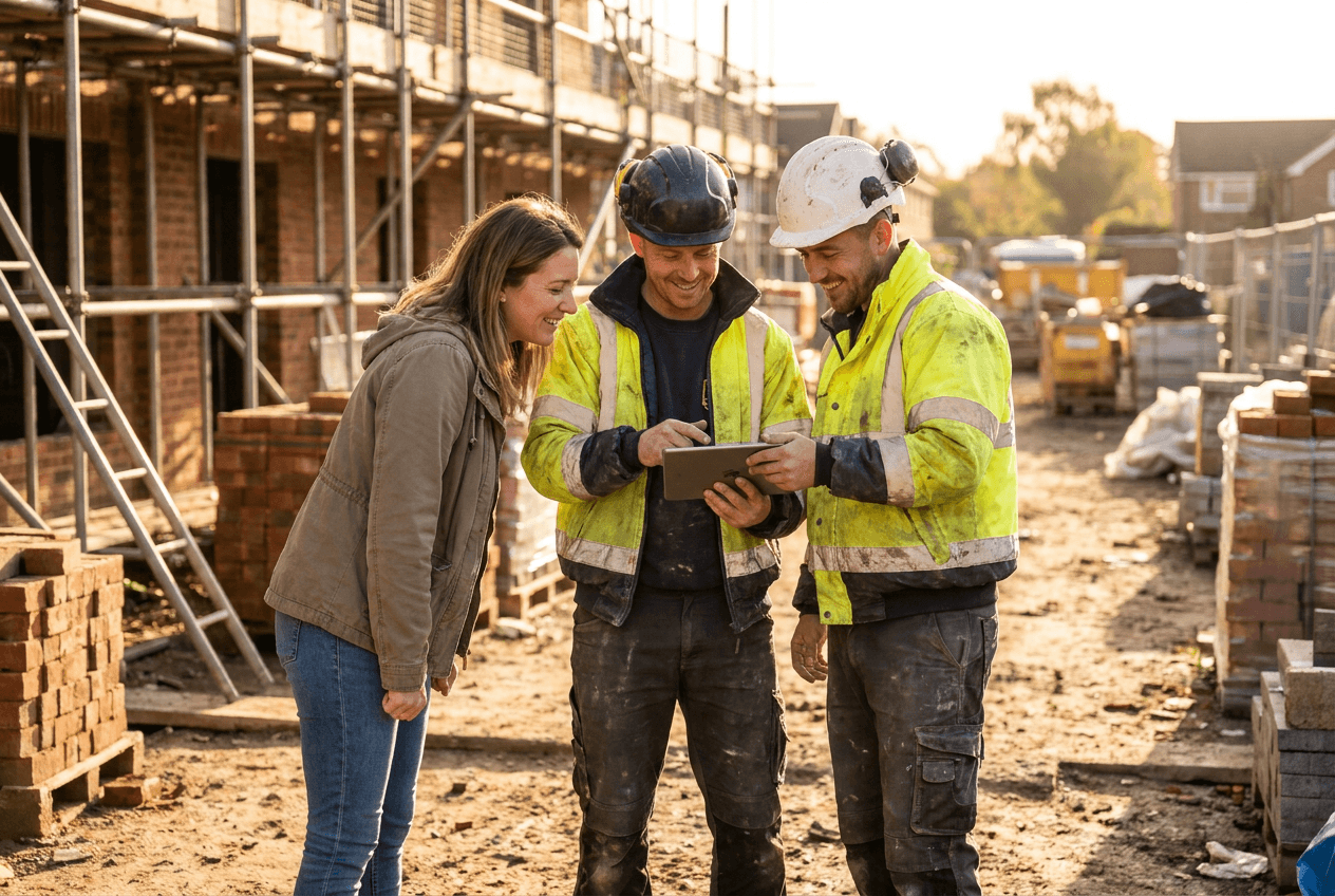 Equipo de una empresa de construcción trabajando con BuildNexion